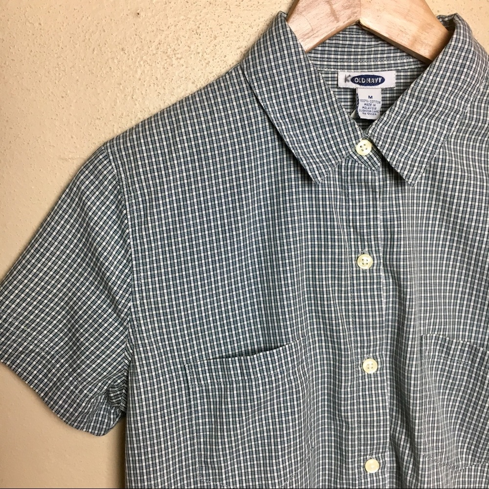 VTG 90s Old Navy Plaid Button Down Polo Top Medium